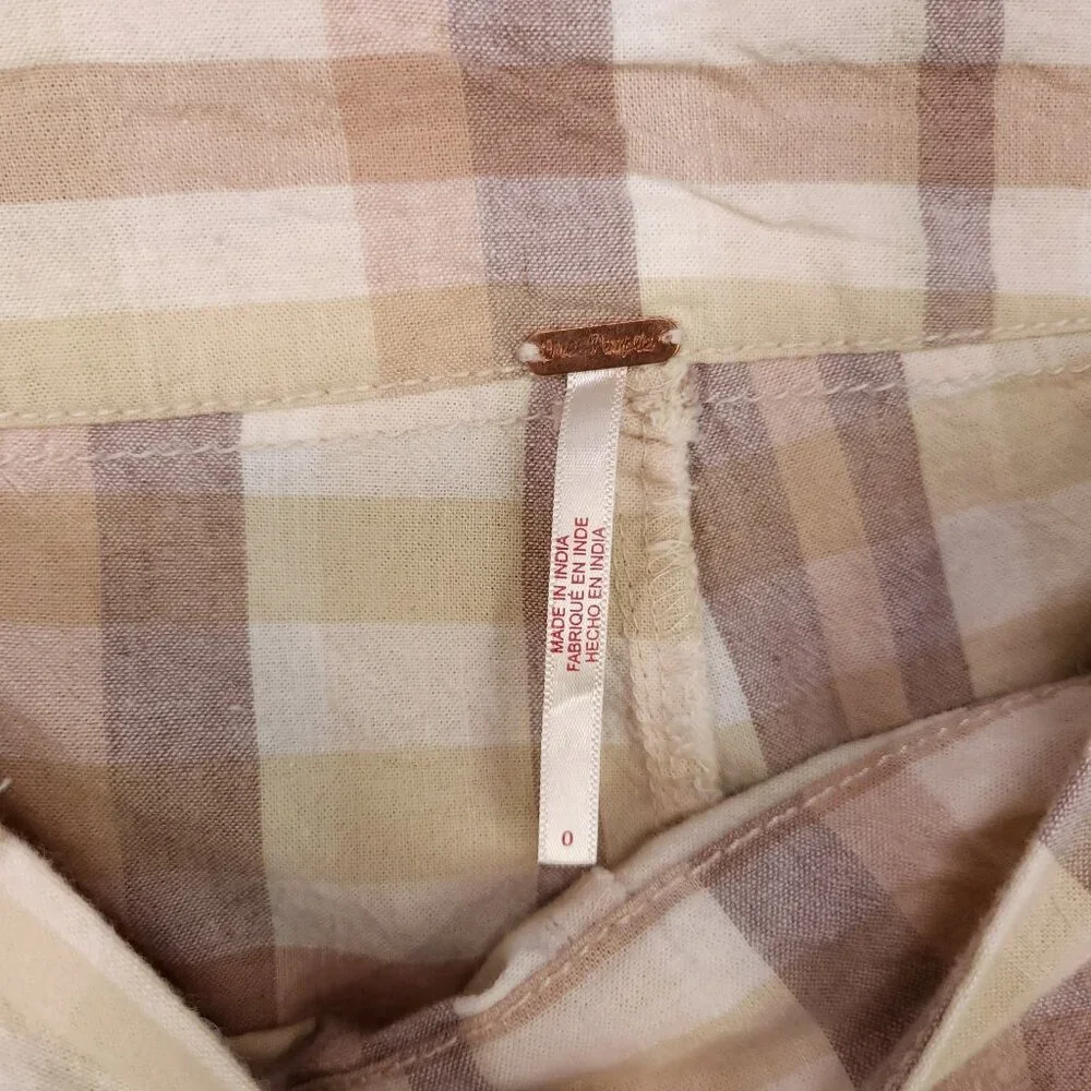 Free People Plaid Flare Pants Womens 0 Linen Blend Low Rise Retro Hippie Boho - Picture 14 of 16